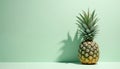Ripe pineapple rests on table casting shadow. Tropical fruit stands solo on pale green backdrop. Simple object study focuses on Royalty Free Stock Photo