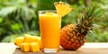 Tropical Bliss: A Pineapple and a Glass of Fresh Orange Juice. Generative AI Royalty Free Stock Photo