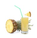 Ripe pineapple slice and juice in a glass Royalty Free Stock Photo