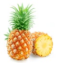 Ripe pineapple and pineapple slices isolated on white background. File contains clipping path Royalty Free Stock Photo