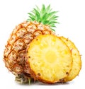 Ripe pineapple and pineapple slices isolated on white background. File contains clipping path Royalty Free Stock Photo