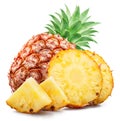 Ripe pineapple and pineapple slices isolated on white background. File contains clipping path Royalty Free Stock Photo