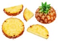 Ripe pineapple and pineapple slices isolated on white background. File contains clipping path Royalty Free Stock Photo