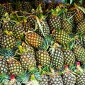 Ripe pineapples close-up at the showcase market Royalty Free Stock Photo