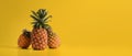 Pineapples on a yellow background with copy space. Summer, tropical fruit concept. Royalty Free Stock Photo