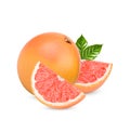 Ripe pink grapefruit with leaves isolated on white background Royalty Free Stock Photo