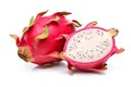 Ripe pitahaya fruit with half isolated on white background