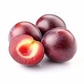 Ripe plums isolated on white background. AI generated Royalty Free Stock Photo