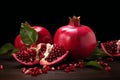 ripe pomegranate rustic style on black isolated background still life. banner