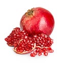 Ripe pomegranates close-up on a white background.