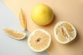 Ripe pomelo fruit on two tone background, top view Royalty Free Stock Photo