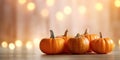 Ripe pumpkins on wooden table. Autumn background of the Thanksgiving greeting card. Space for copying. Generative AI