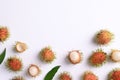 Ripe rambutan fruit pattern on white, Flat lay background