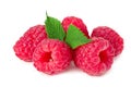 ripe raspberries with green leaf isolated on white background macro. full depth of field Royalty Free Stock Photo