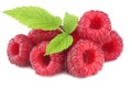 ripe raspberries with green leaf isolated on white background macro Royalty Free Stock Photo