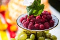 Ripe raspberries on a plate Royalty Free Stock Photo