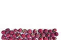 Ripe raspberries on white background. Raspberries at border of image with copy space for text. Various fresh summer berries. Royalty Free Stock Photo