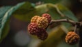 Ripe raspberry on green branch in autumn generated by AI