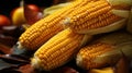 Ripe, raw corn ears freshly harvested in autumn, showcasing the essence of agriculture, health, and the golden bounty of the