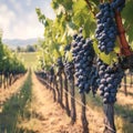 Ripe and ready clusters of Cabernet sauvignon grapes in vineyard