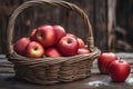 Red apple basket in a rustic setting