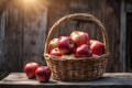 Red apple basket in a rustic setting