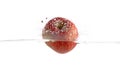 ripe red apple and clear water splash isolated on white Royalty Free Stock Photo