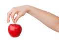 Ripe red apple in his hand Royalty Free Stock Photo