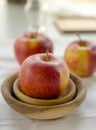 Ripe Red Apple Wooden Bowls Other Apples Table