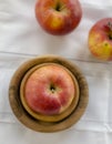 Ripe Red Apple Wooden Bowls Other Apples Table