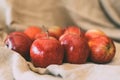 Ripe red apples as background, macro view of fresh and juicy apples.