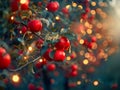 Ripe Red Apples on Branch with Golden Bokeh Effect, Fresh Organic Fruit in Orchard, Autumn Harvest Season Royalty Free Stock Photo