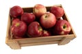 ripe red apples in wooden box isolated, top view Royalty Free Stock Photo