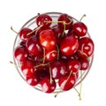 Ripe red cherries. Bowl full of sweet cherries on isolated white background. File contains clipping path Royalty Free Stock Photo