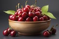 Ripe red cherries in a bowl and next to it on wooden table Royalty Free Stock Photo