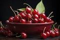 Ripe red cherries in a bowl and next to it on wooden table Royalty Free Stock Photo