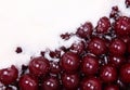 Ripe red cherries and white sugar Royalty Free Stock Photo