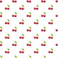 Ripe red cherry berries with leaves pattern. Vector stock illustration. Royalty Free Stock Photo