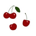 Ripe red cherry berries on white background. Outline drawing. Color illustration. Design elements Royalty Free Stock Photo