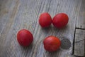 Ripe cherry plum fruits on a background of an old wooden table close-up Royalty Free Stock Photo