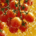 ripe red cherry tomatoes hanging from the tree on the branch Royalty Free Stock Photo