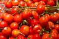 Ripe red cherry tomatoes on vine in grocery  market Royalty Free Stock Photo