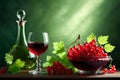 ripe red currant wine in a glass isolated on a green background Royalty Free Stock Photo