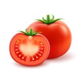 Ripe Red Cut Whole Tomato Close up Isolated on White Background