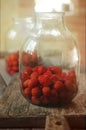 Ripe red fresh strawberries in a glass jar Royalty Free Stock Photo