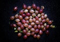 Ripe red gooseberry, dark food background, top view Royalty Free Stock Photo