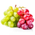 Ripe red grape and green grape. Pink bunch with leaves isolated on white background. Generative AI Royalty Free Stock Photo