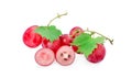 Ripe red grape. Pink bunch with leaves isolated on white. With clipping path. Full depth of field Royalty Free Stock Photo