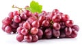 Ripe red grape. Pink bunch with leaves isolated on white. With clipping path, generative ai Royalty Free Stock Photo