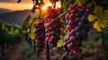 Ripe red grapes on vineyards in autumn harvest